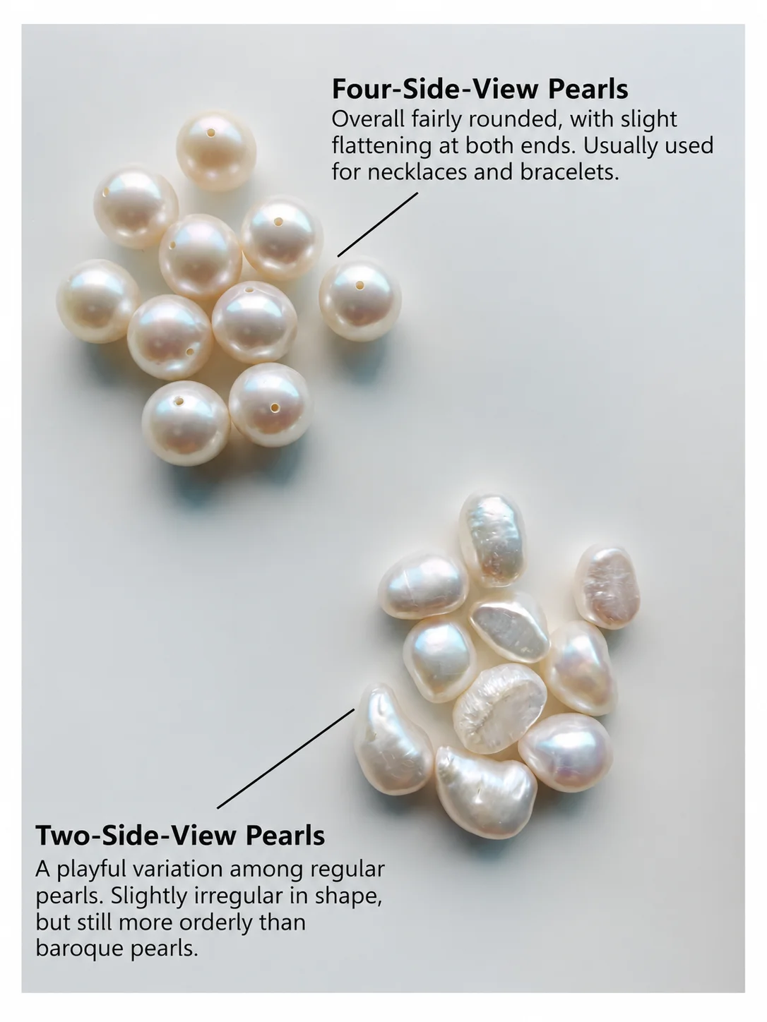 Two-side-view and four-side-view freshwater pearl shape comparison