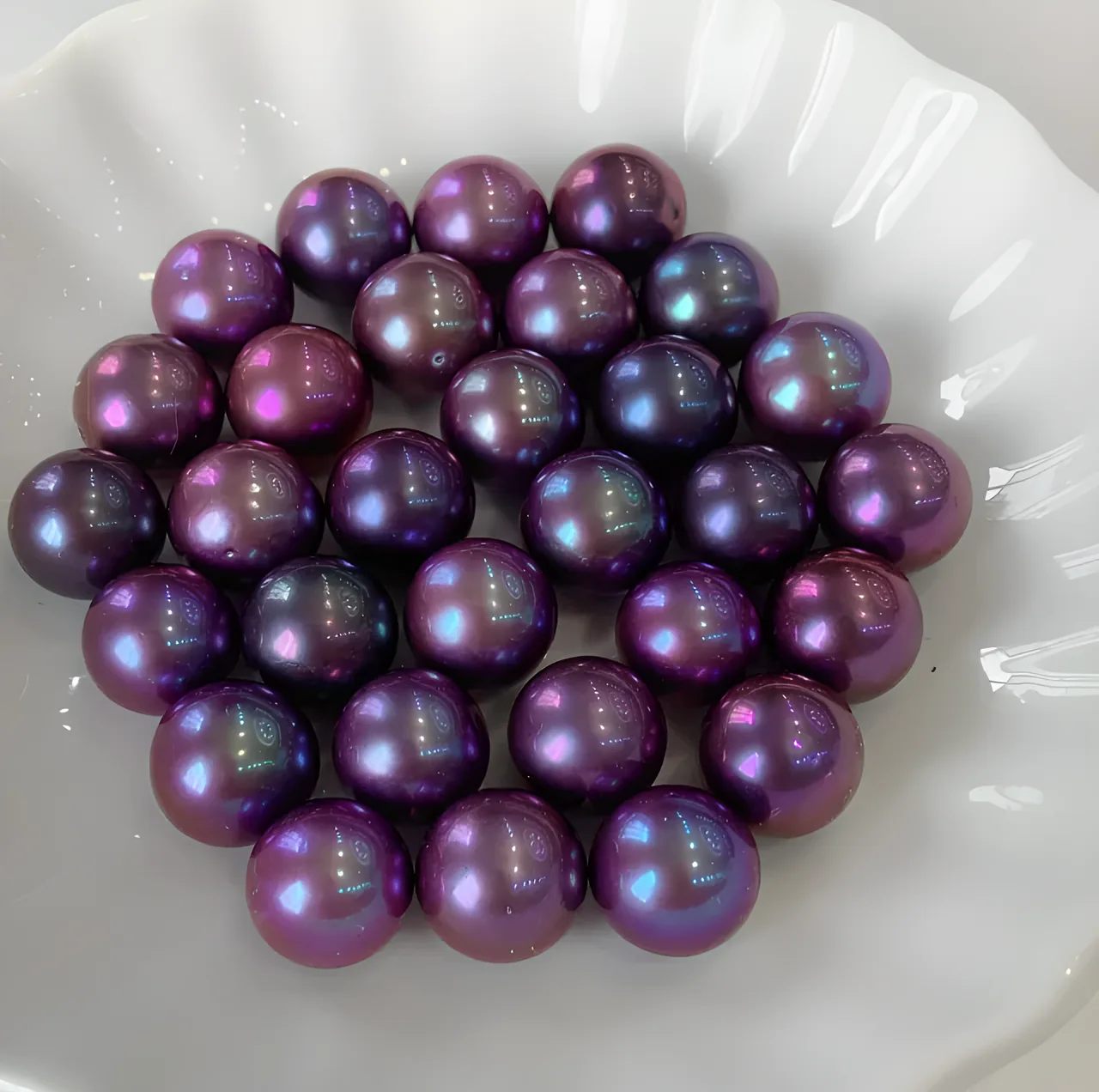 purple round loose pearls bowl