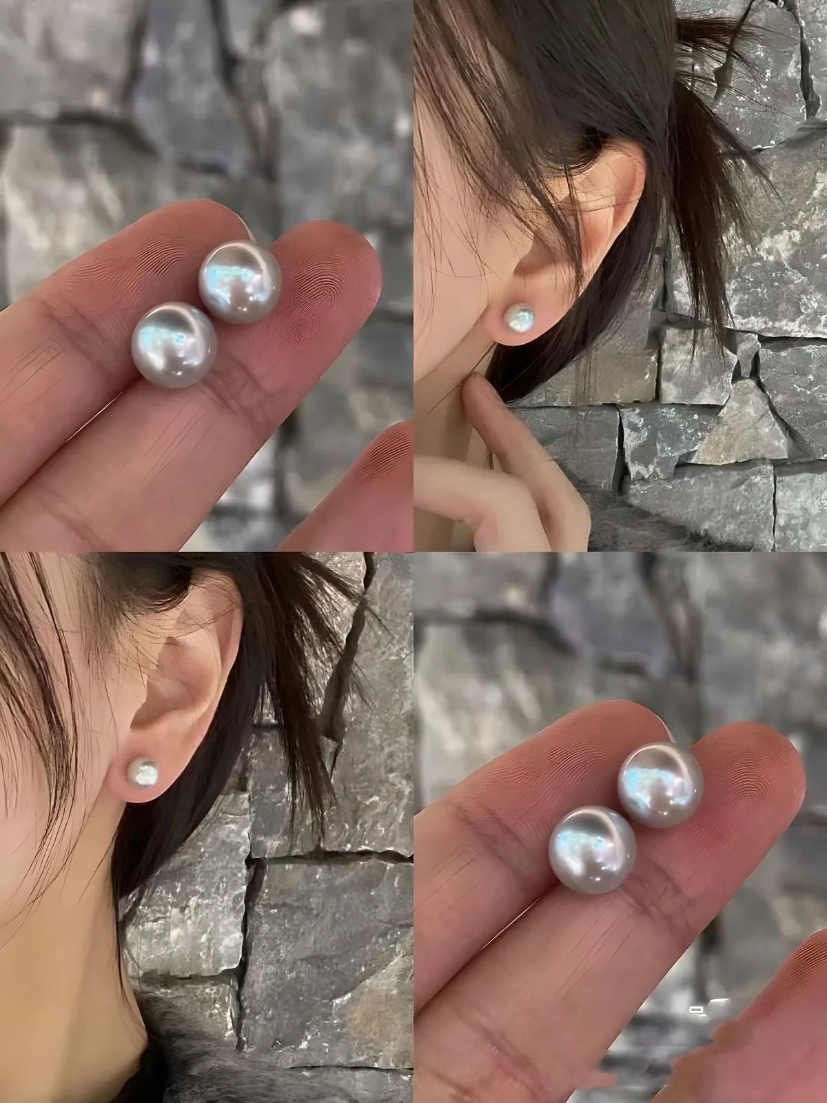 pearl stud earring wear collage