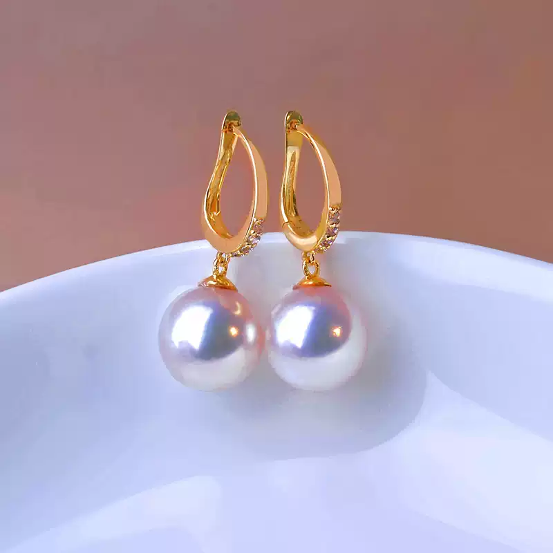 Akoya Pearl Hoop and Stud Earrings in 18K Yellow Gold with Cubic Zirconia