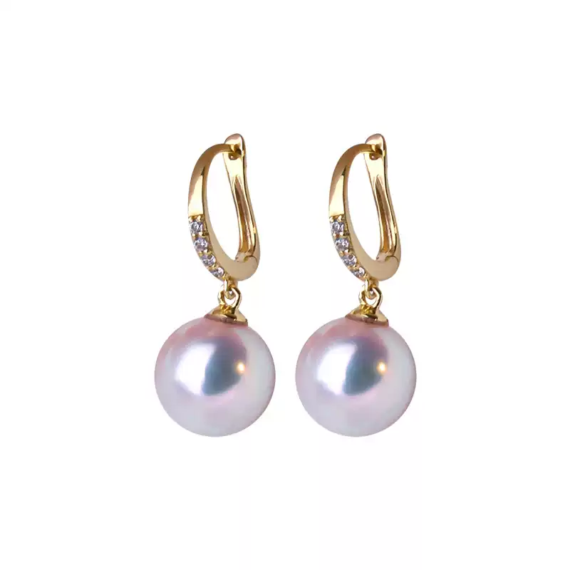 Akoya Pearl Hoop and Stud Earrings in 18K Yellow Gold with Cubic Zirconia