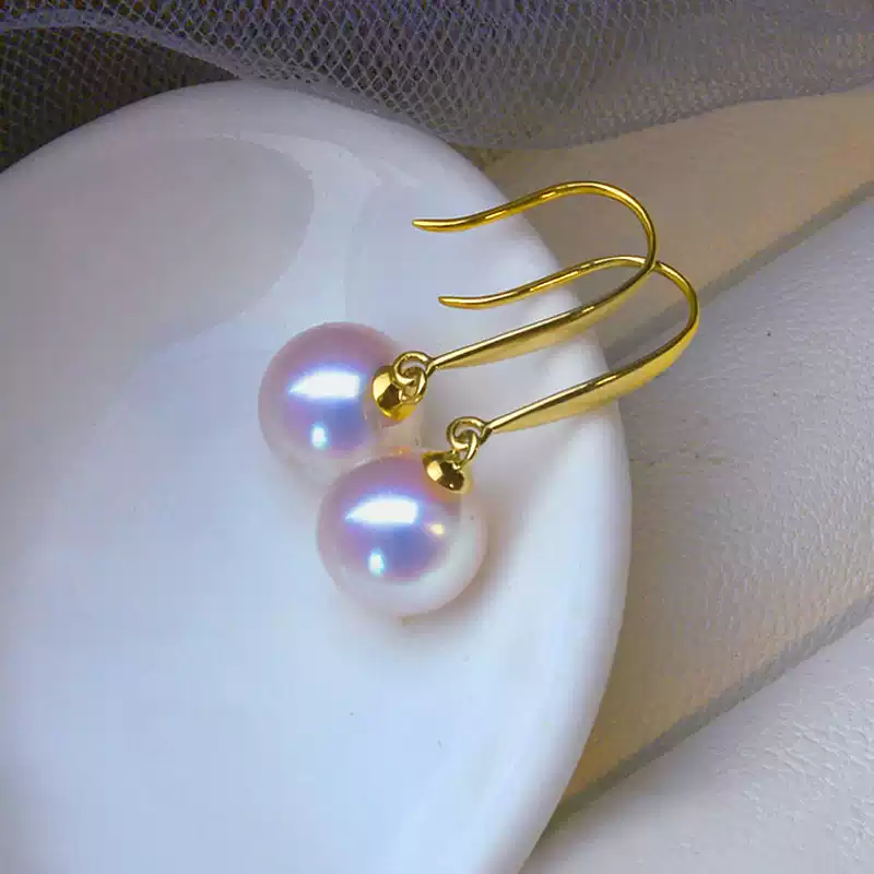 Akoya Pearl Hook Earrings in 18K Yellow Gold