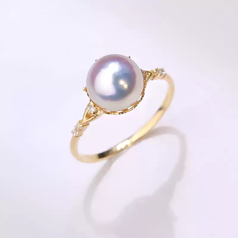 Hanadama Akoya Crown Pearl Ring in 18K Yellow Gold