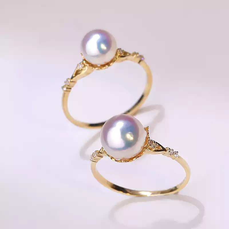 Hanadama Akoya Crown Pearl Ring in 18K Yellow Gold