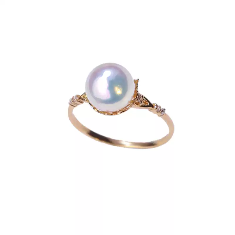 Hanadama Akoya Crown Pearl Ring in 18K Yellow Gold
