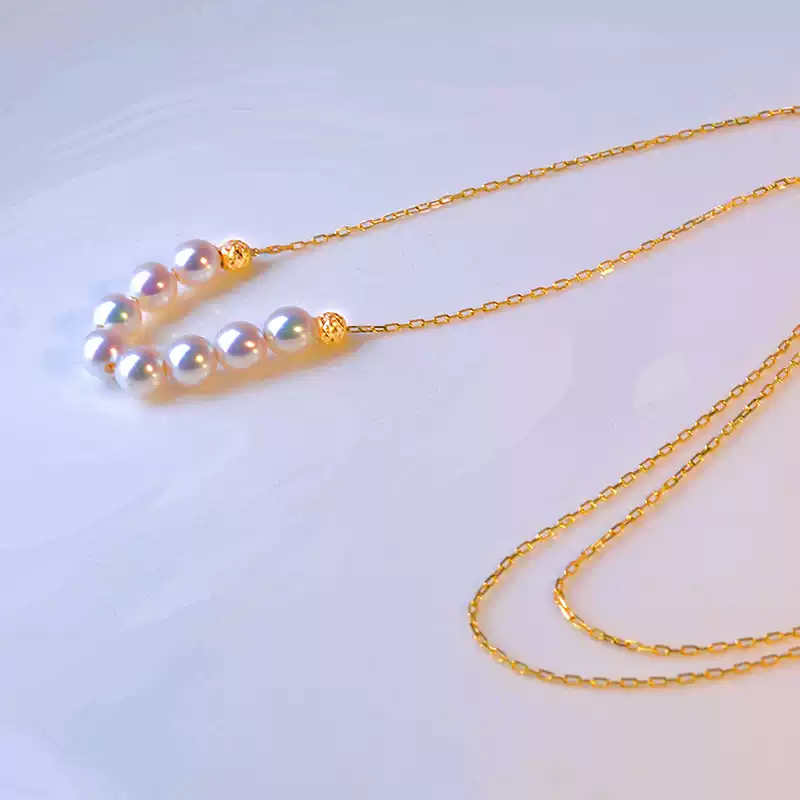 Akoya Sliding Multi-Pearl Pendant Necklace in 18K Gold