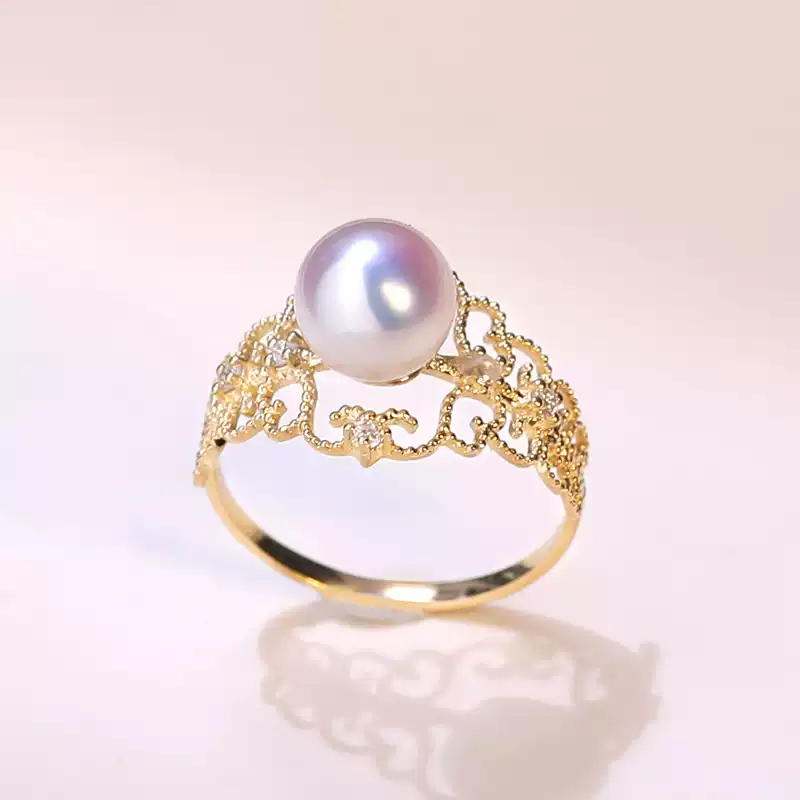 Akoya Openwork Pearl Ring in 18K Yellow Gold