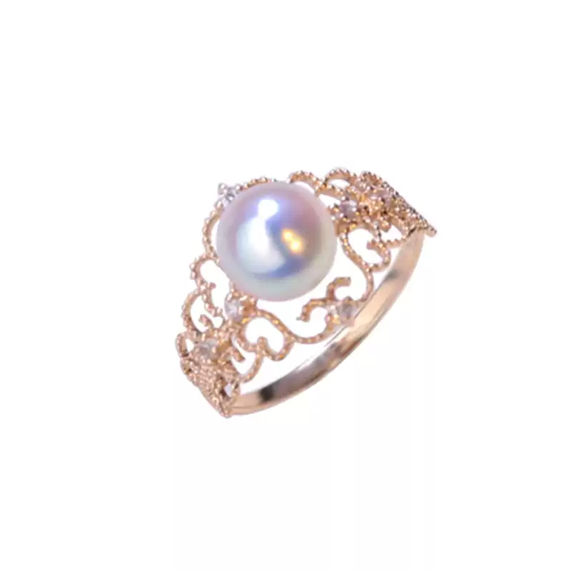 Akoya Openwork Pearl Ring in 18K Yellow Gold