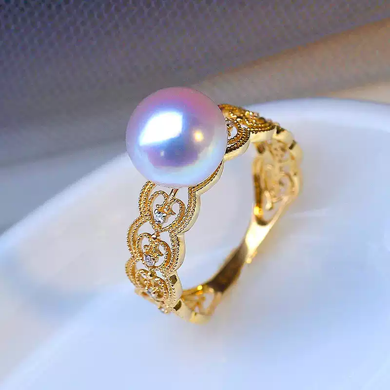 Akoya Openwork Pearl Ring in 18K Gold