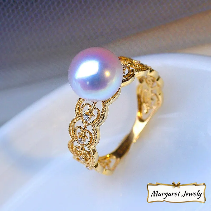 Akoya Openwork Pearl Ring in 18K Gold