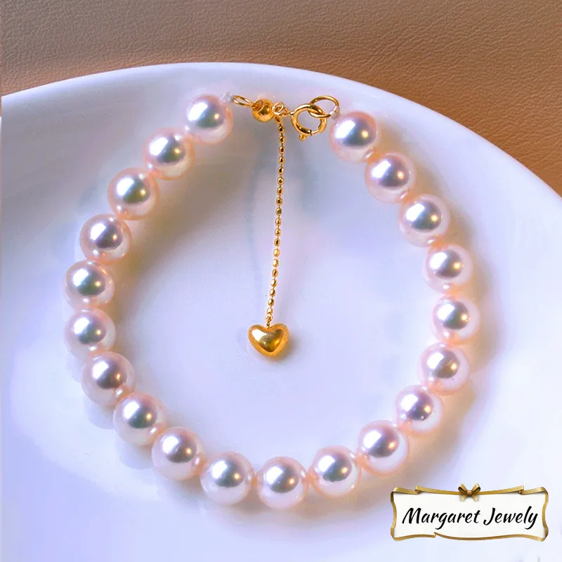 Akoya Light Bulb Heart Pearl Bracelet in 18K Gold