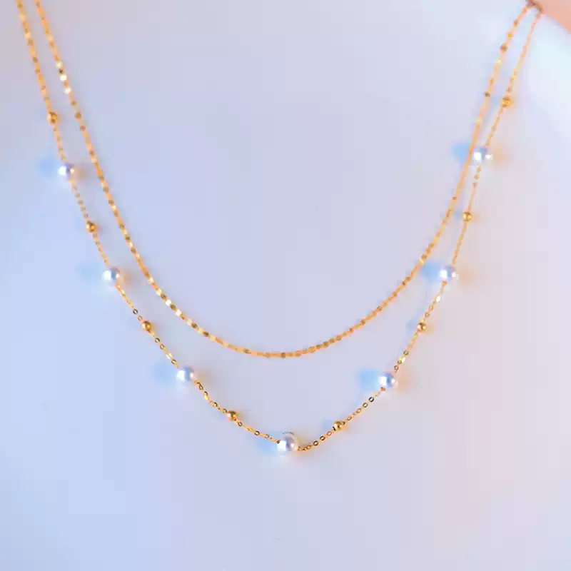 Akoya Baby Scattered Double-Layer Pearl Choker Necklace in 18K Gold