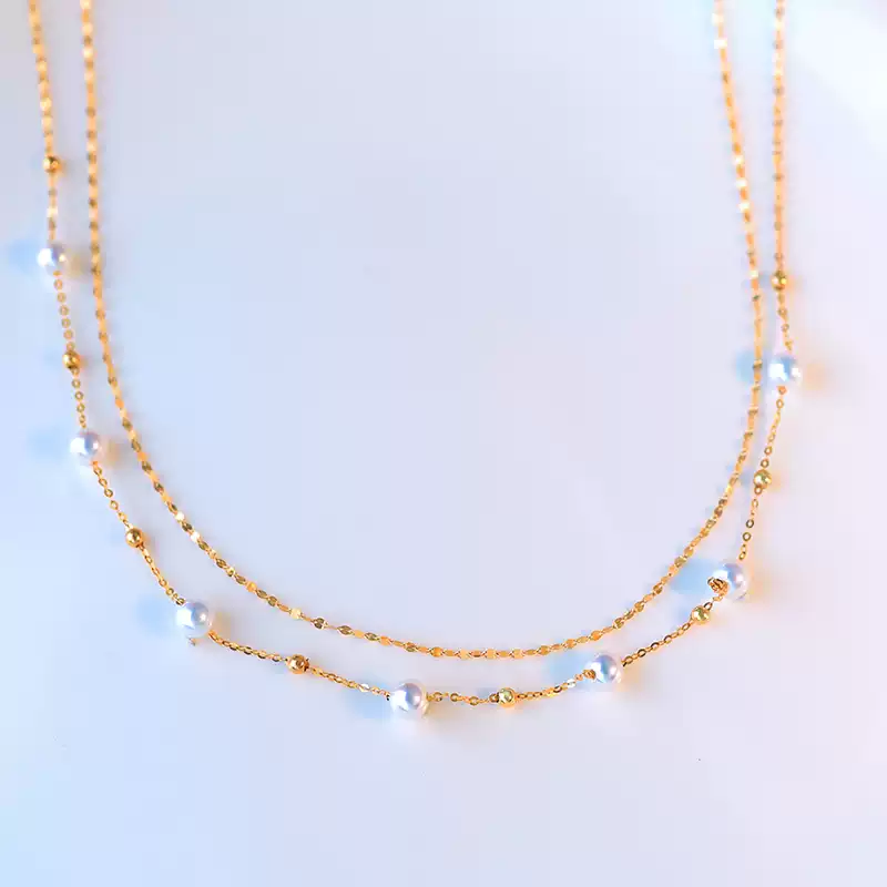 Akoya Baby Scattered Double-Layer Pearl Choker Necklace in 18K Gold