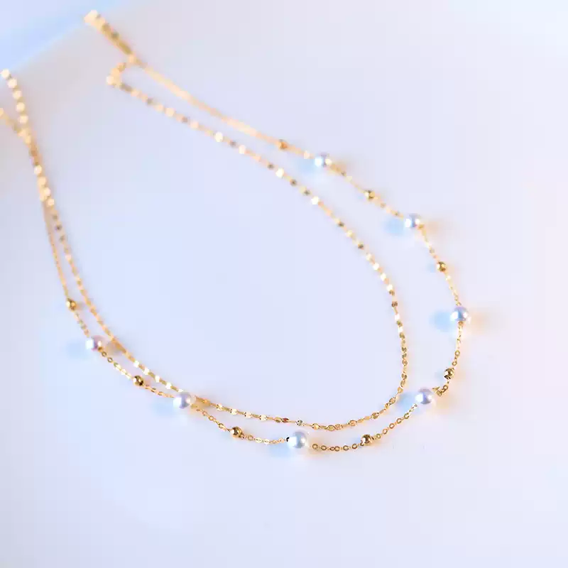 Akoya Baby Scattered Double-Layer Pearl Choker Necklace in 18K Gold