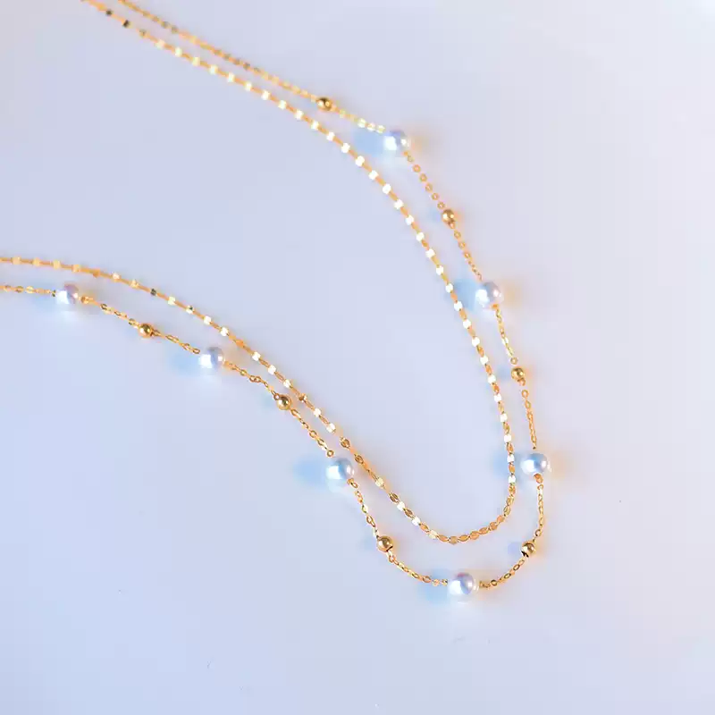 Akoya Baby Scattered Double-Layer Pearl Choker Necklace in 18K Gold