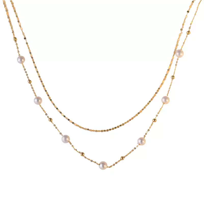 Akoya Baby Scattered Double-Layer Pearl Choker Necklace in 18K Gold