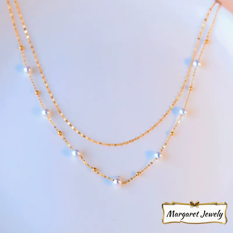Akoya Baby Scattered Double-Layer Pearl Choker Necklace in 18K Gold