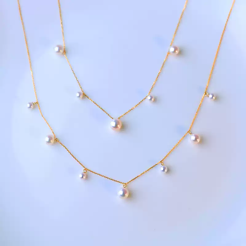 Akoya Baby Scattered Pearl Choker Necklace in 18K Yellow Gold
