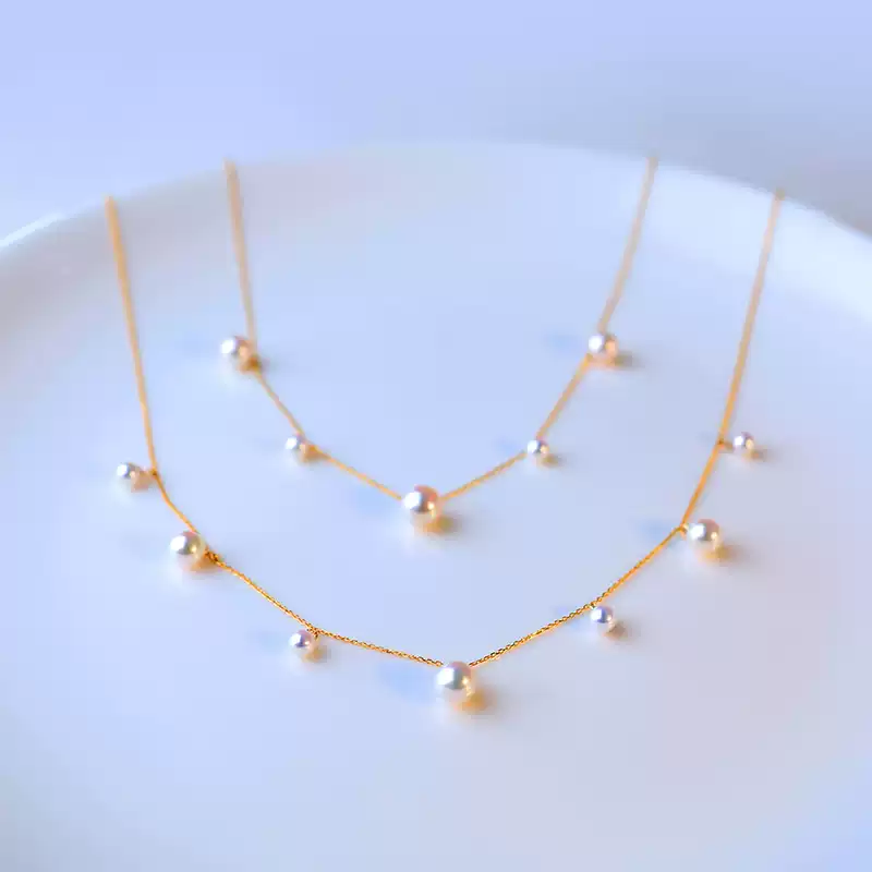 Akoya Baby Scattered Pearl Choker Necklace in 18K Yellow Gold