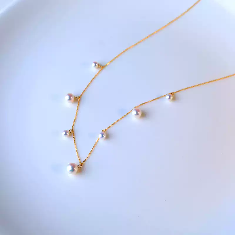 Akoya Baby Scattered Pearl Choker Necklace in 18K Yellow Gold