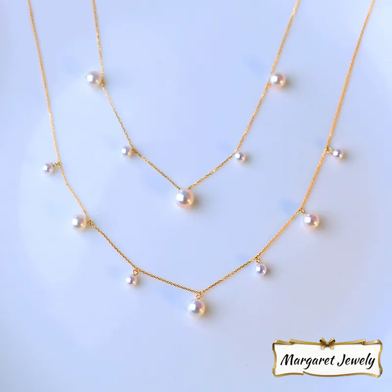 Akoya Baby Scattered Pearl Choker Necklace in 18K Yellow Gold