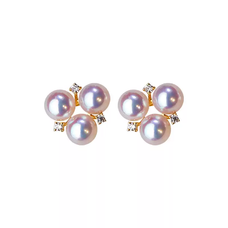 Hanadama Akoya Pearl Stud Earrings in 18K Yellow Gold with 3-5.5 mm Pearls