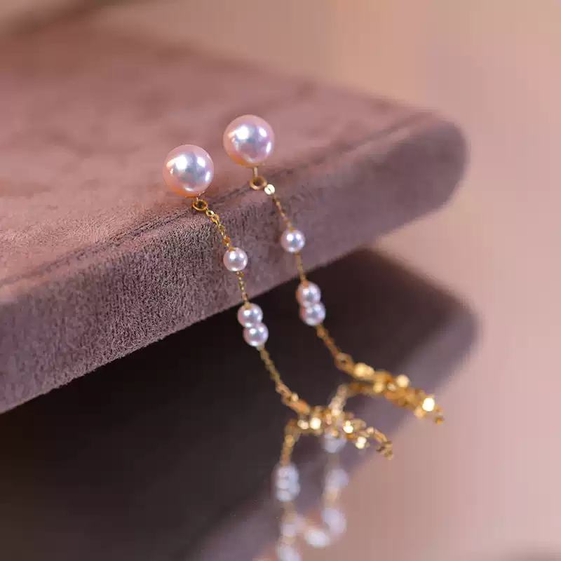 Akoya Convertible Pearl Tassel Earrings in 18K Yellow Gold