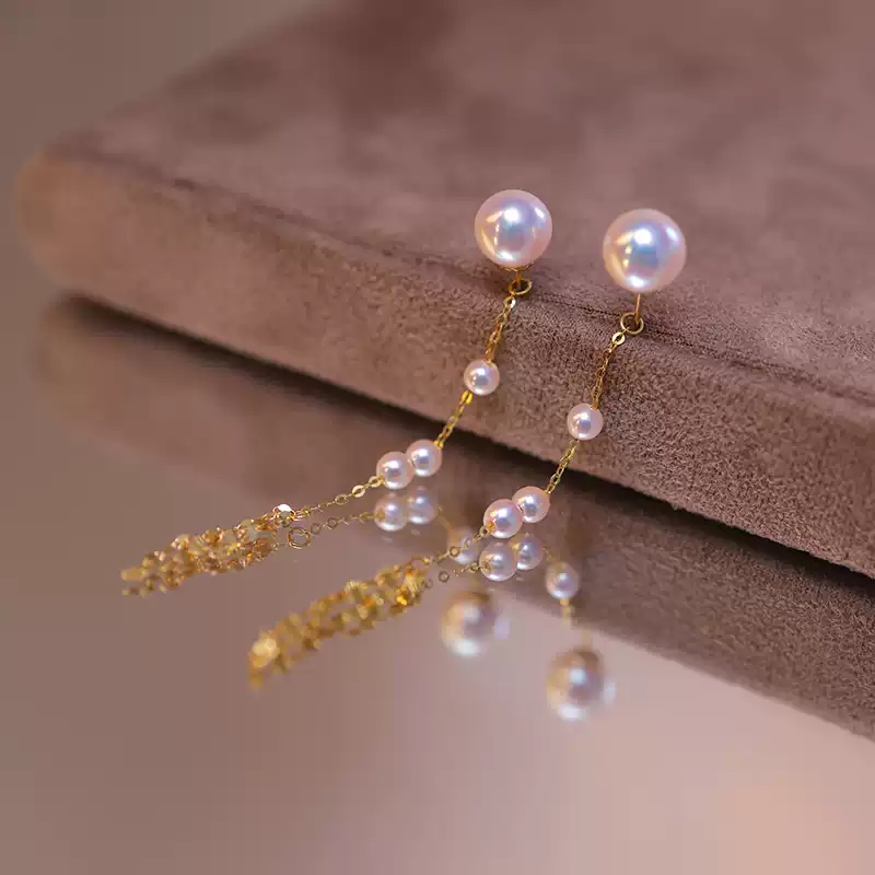 Akoya Convertible Pearl Tassel Earrings in 18K Yellow Gold