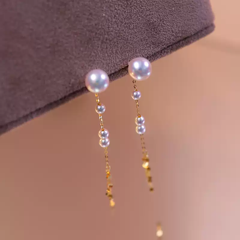 Akoya Convertible Pearl Tassel Earrings in 18K Yellow Gold