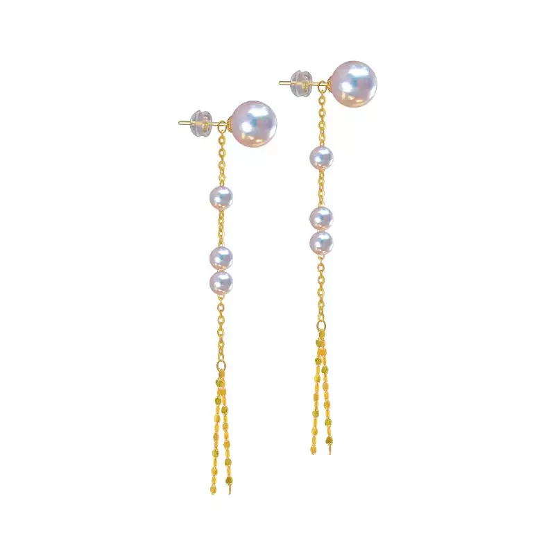 Akoya Convertible Pearl Tassel Earrings in 18K Yellow Gold