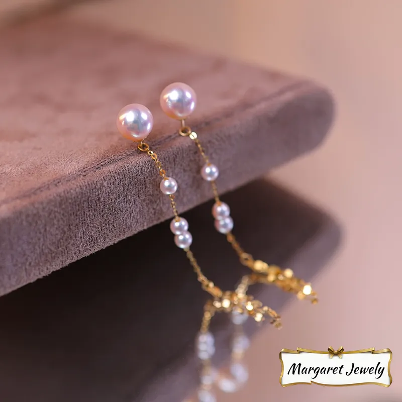 Akoya Convertible Pearl Tassel Earrings in 18K Yellow Gold
