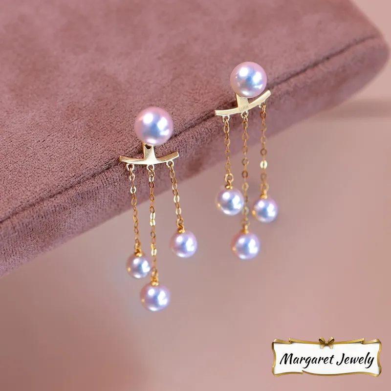 Akoya Convertible Pearl Stud Earrings in 18K Yellow Gold