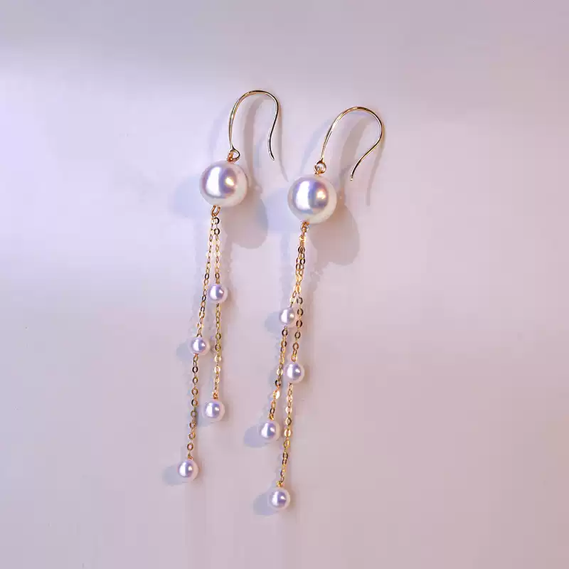 Akoya Pearl Tassel Earrings in 18K Yellow Gold