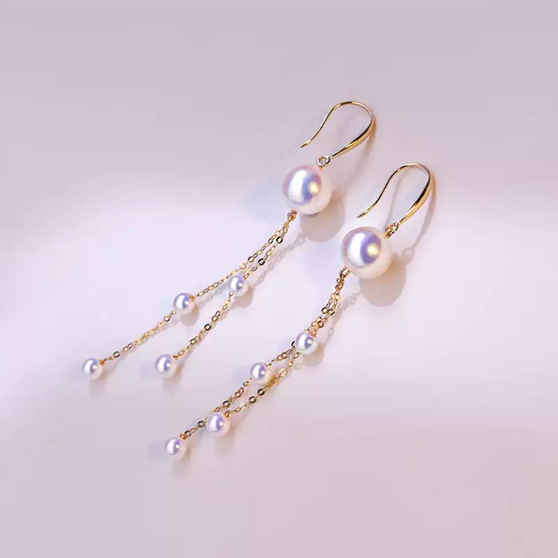 Akoya Pearl Tassel Earrings in 18K Yellow Gold