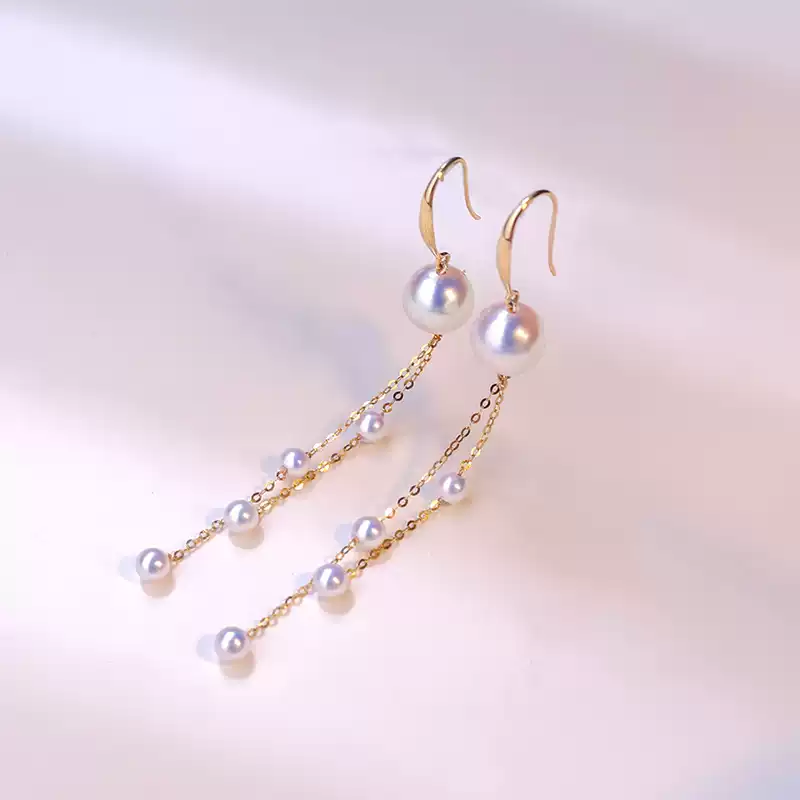 Akoya Pearl Tassel Earrings in 18K Yellow Gold