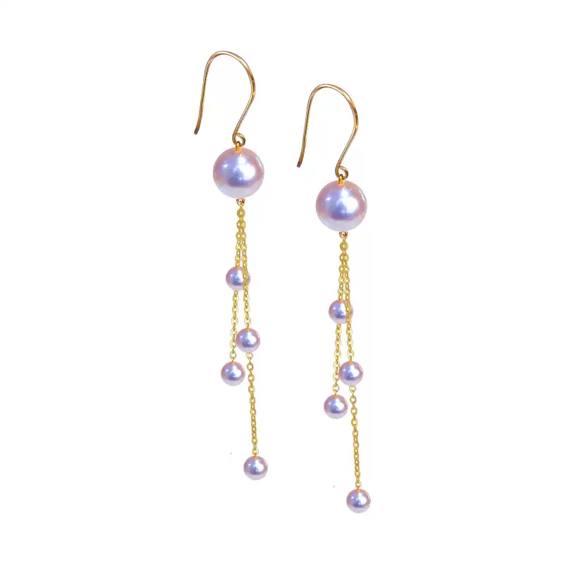 Akoya Pearl Tassel Earrings in 18K Yellow Gold