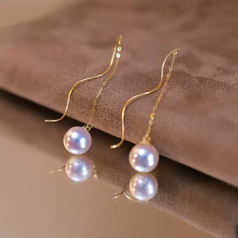 Akoya Pearl Threader Earrings in 18K Yellow Gold