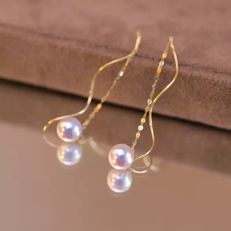 Akoya Pearl Threader Earrings in 18K Yellow Gold
