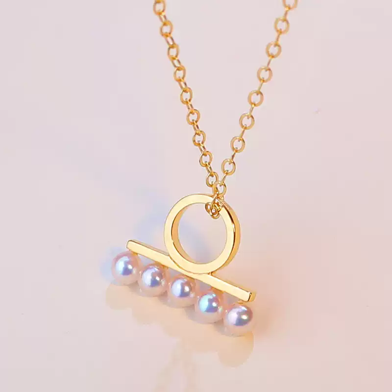 Akoya Chain Pearl Pendant Choker in 18K Gold