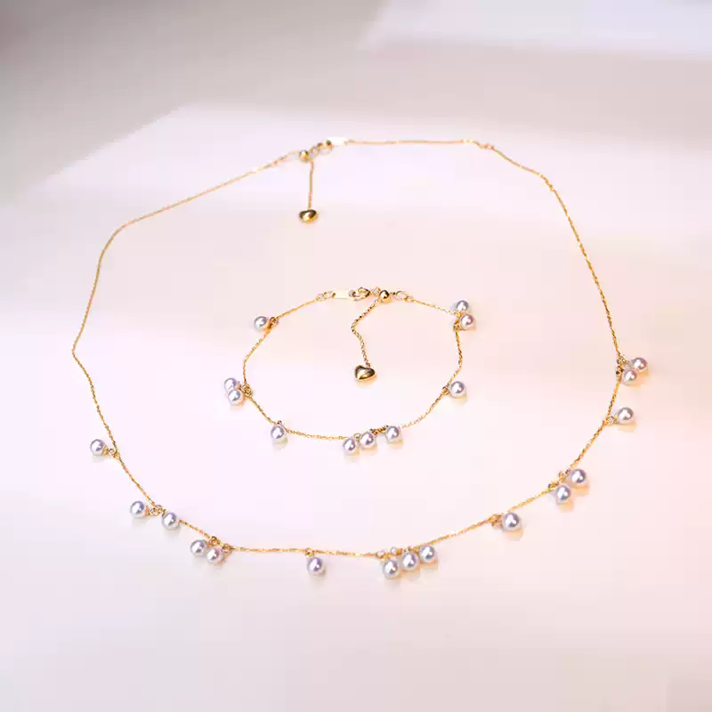 Akoya Scattered Chain Pearl Bracelet in 18K Yellow Gold