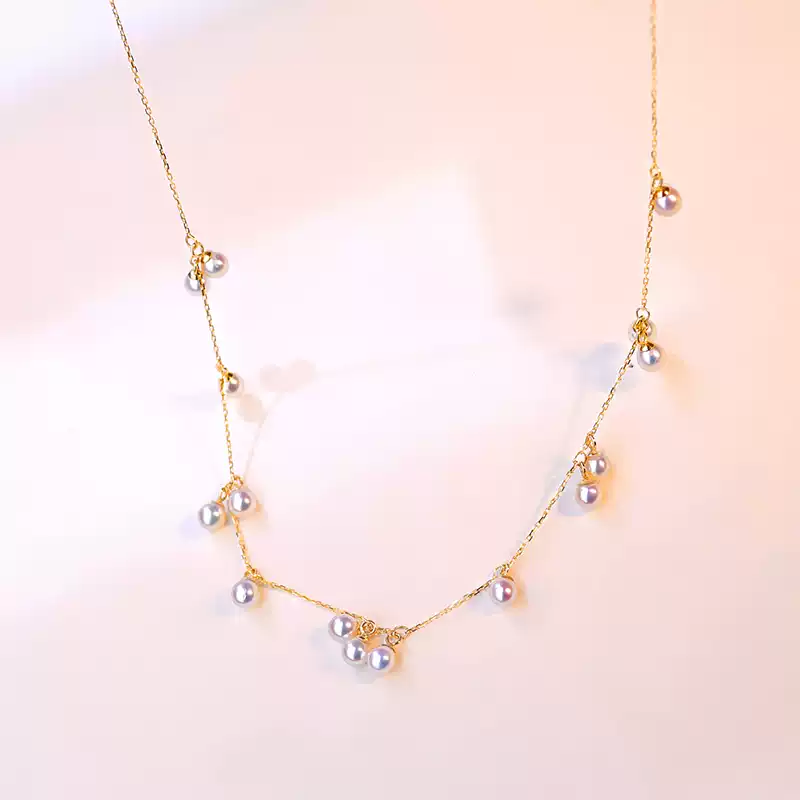 Akoya Baby Scattered Pearl Choker Necklace in 18K Yellow Gold with 3.5-4 mm Pearls