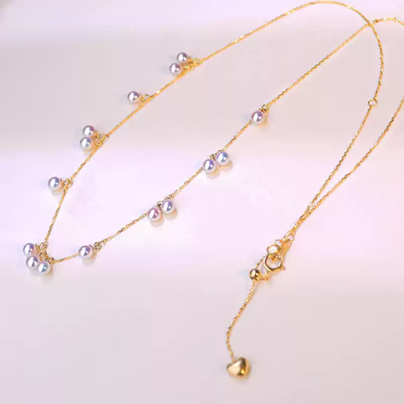Akoya Baby Scattered Pearl Choker Necklace in 18K Yellow Gold with 3.5-4 mm Pearls