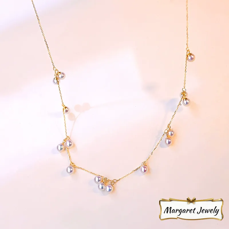 Akoya Baby Scattered Pearl Choker Necklace in 18K Yellow Gold with 3.5-4 mm Pearls