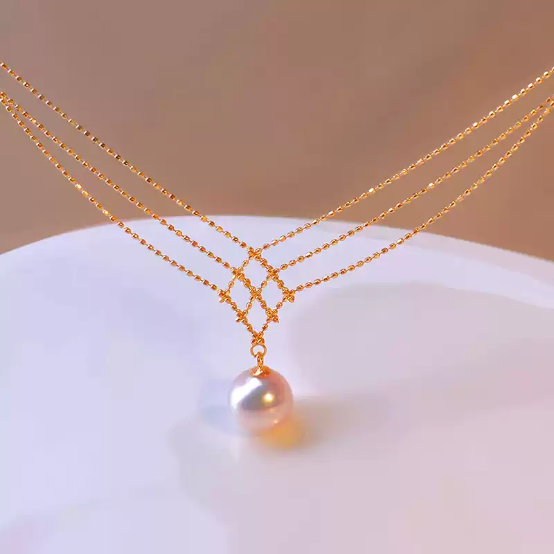 Hanadama Akoya Openwork Pearl Pendant Choker in 18K Yellow Gold