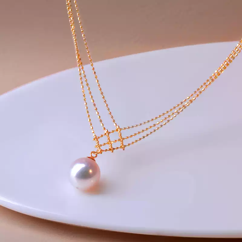 Hanadama Akoya Openwork Pearl Pendant Choker in 18K Yellow Gold