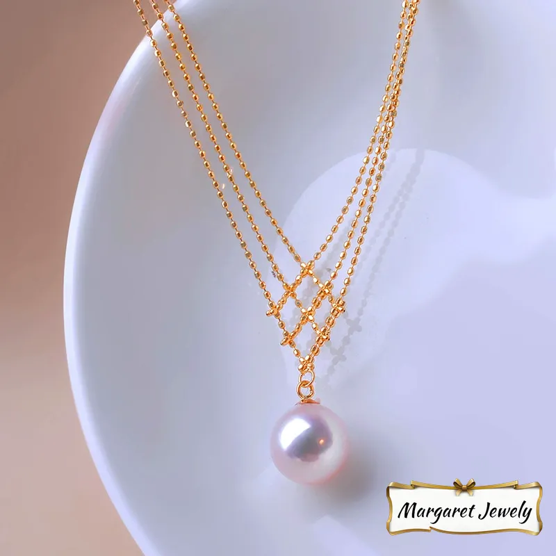 Hanadama Akoya Openwork Pearl Pendant Choker in 18K Yellow Gold