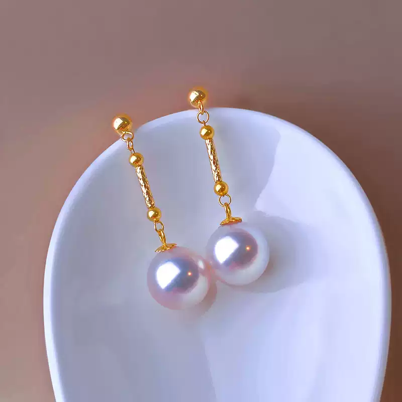 Akoya Textured-Detail Pearl Drop Earrings in 18K Yellow Gold