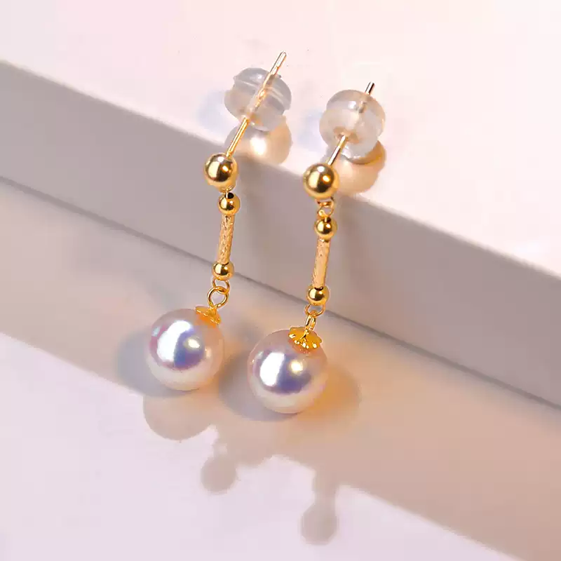 Akoya Textured-Detail Pearl Drop Earrings in 18K Yellow Gold