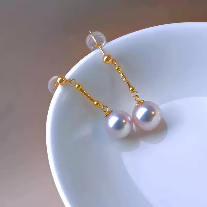 Akoya Textured-Detail Pearl Drop Earrings in 18K Yellow Gold
