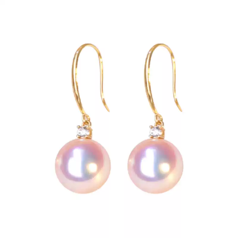 Akoya Pearl Hook Earrings in 18K Yellow Gold with Diamond Accent